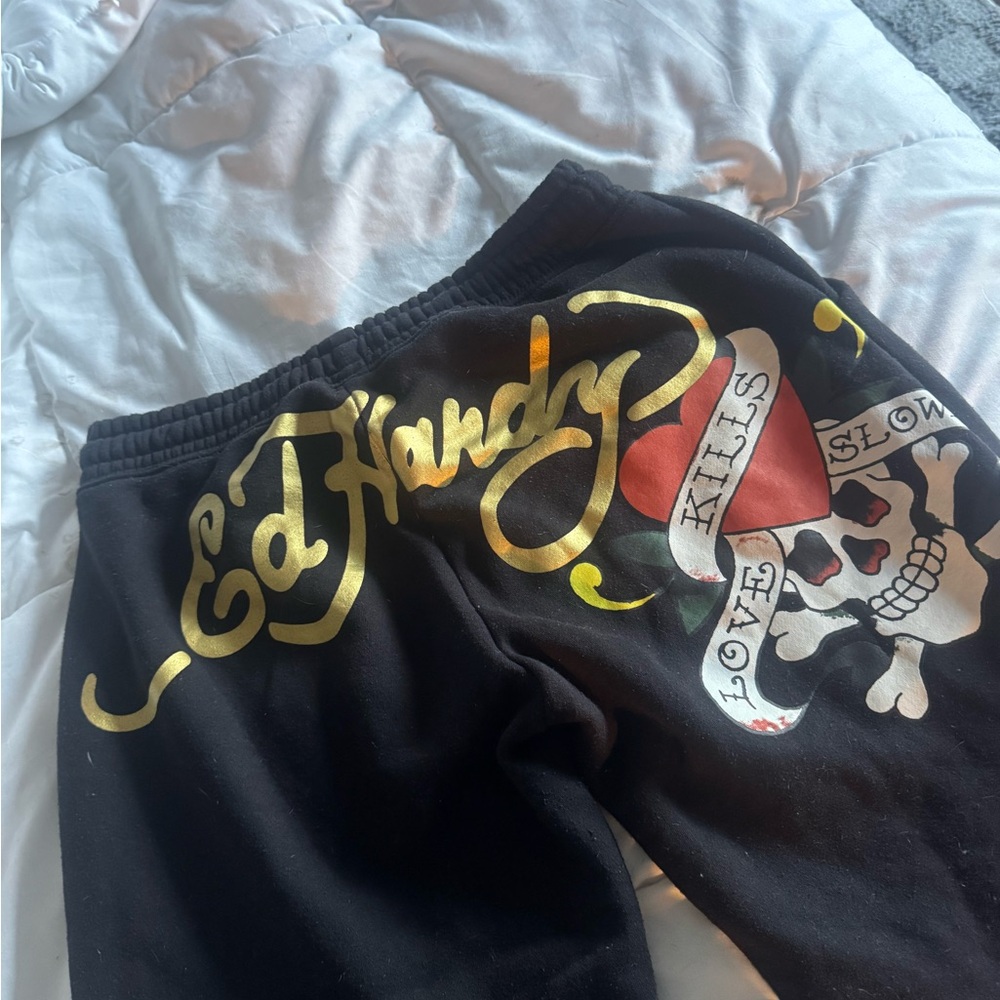 Ed Hardy Black Sweatpants with Gold Logo